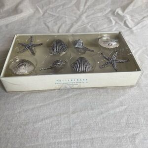 Pottery Barn Silver Shell Decor Beachcomber's Treasures Sea Life Resin 8 pcs Box